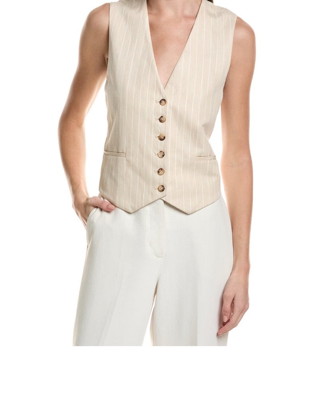 ba&sh Cream Pinstripe Buttoned Vest